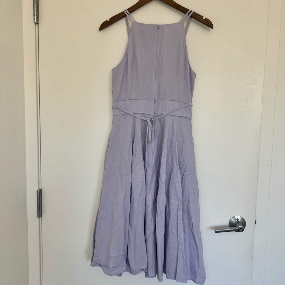 Size 8 Gal Meets Glam Caroline Linen Blend Fit & Flare Light Purple Midi Dress - Picture 8 of 16